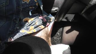 Hairy mature in the car