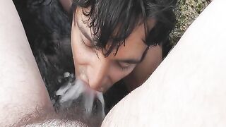 Hairy mature pissing to mouth on the sea beach