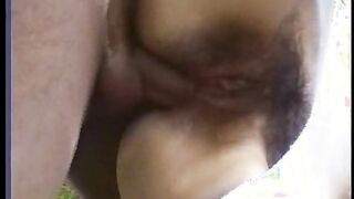 hairy girl in stockings gets fucked outside