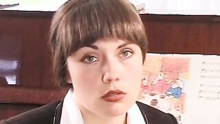 Two russian students fucked the music teacher with hairy pussy