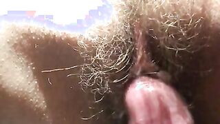 the most wonderful hairy cunt with cum on her clit