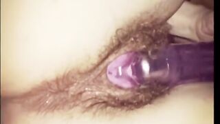 VERY HAIRY PUSSY BIG DILDO MASTURBATION