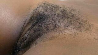Beautiful short-haired black pussy creampied