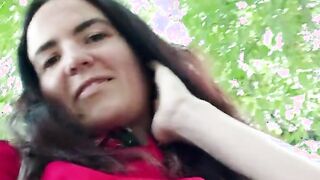 Sexy milf walking in the park without panties.