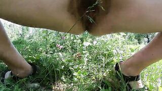 Hairy Hera Smoking and Peeing Outside