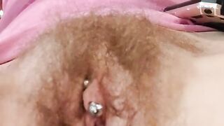 Squirt squirt and more squirt gushing out the bushy pierced pussy of sexy redhead Rachel Wriggler