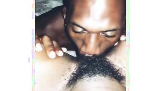 Eating her hairy pussy