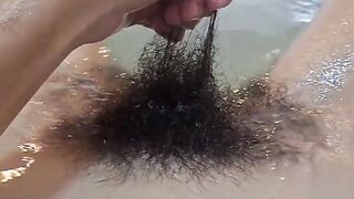Hairy Girl Washing Her Big Bush