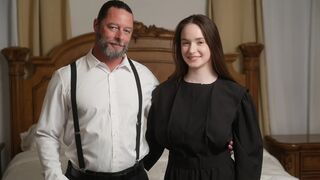 Stepdad gives his slutty stepdaughter Hazel Moore rough fuck and big cock in her tight cunt "