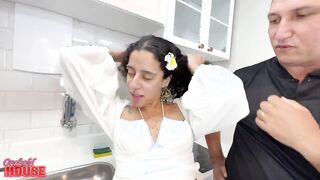 This deliciously hairy brunette kissed her cuckolded husband, engaging in DP with his friends 484884